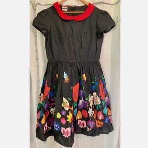 Vintage Inspired by Jackie Alice in Wonderland Dress Black Red Collar Flowers